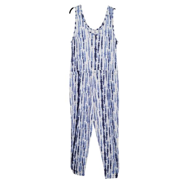 Koolaburra by UGG Blue & White Tie-Dye Drawstring Jumpsuit Women's Plus Size 1X - Picture 1 of 7
